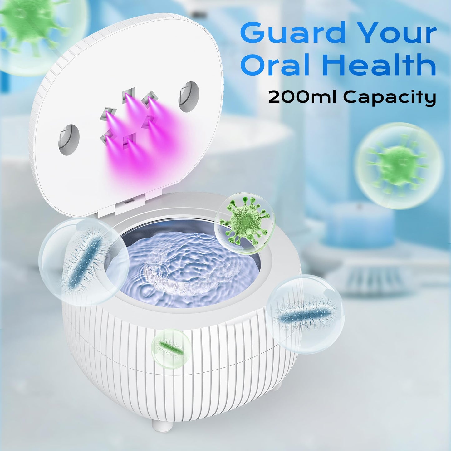 Ultrasonic Retainer Cleaner Machine – 45kHz 25W Portable 200ml for Dentures, Aligners, Mouth Guards & Jewelry