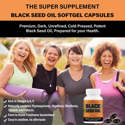 Pure Black Seed Oil Capsules 1000mg - 120 Softgels | Cold Pressed & Non-GMO