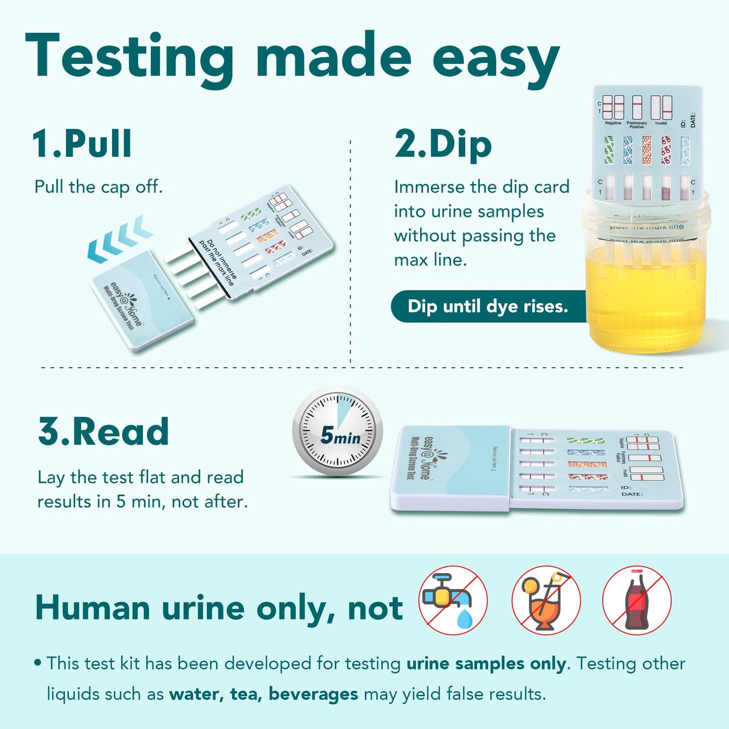 Easy@Home 5-Panel Urine Drug Test Kit (5 Pack) – THC/Marijuana, Cocaine, OPI, AMP, BZO – At-Home Test – 5 Minute Results EDOAP-754