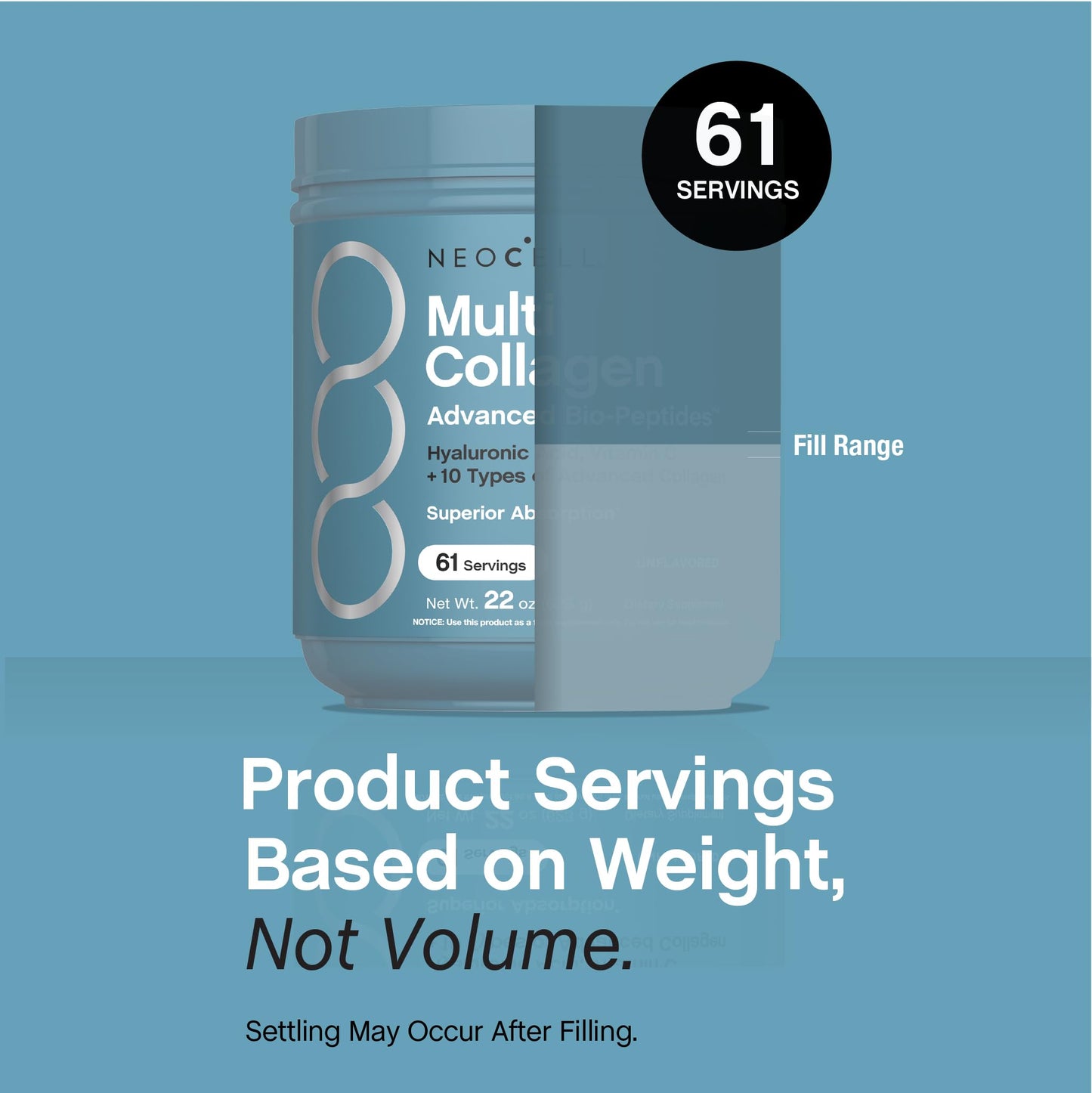 NeoCell Multi Collagen Bio-Peptides Powder | 22oz | Hyaluronic Acid & Vitamin C | 10 Collagen Types | Superior Absorption