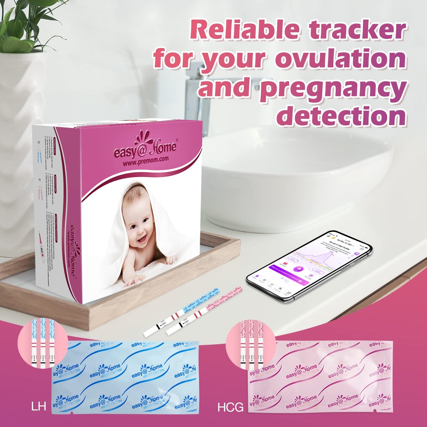 Easy@Home Ovulation Test Kit — 50 LH Strips, 20 Pregnancy Tests, Basal Thermometer