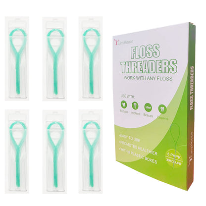 EasyHonor Dental Floss Threaders for Braces, Bridges & Implants – Green, 300 Count (6 Pack)