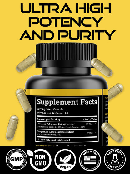 Black Forest Cistanche Tubulosa 200mg & Tongkat Ali 400mg (2-Month Supply) – Ultra-Pure with 50% Echinacoside + 10% Acetoside