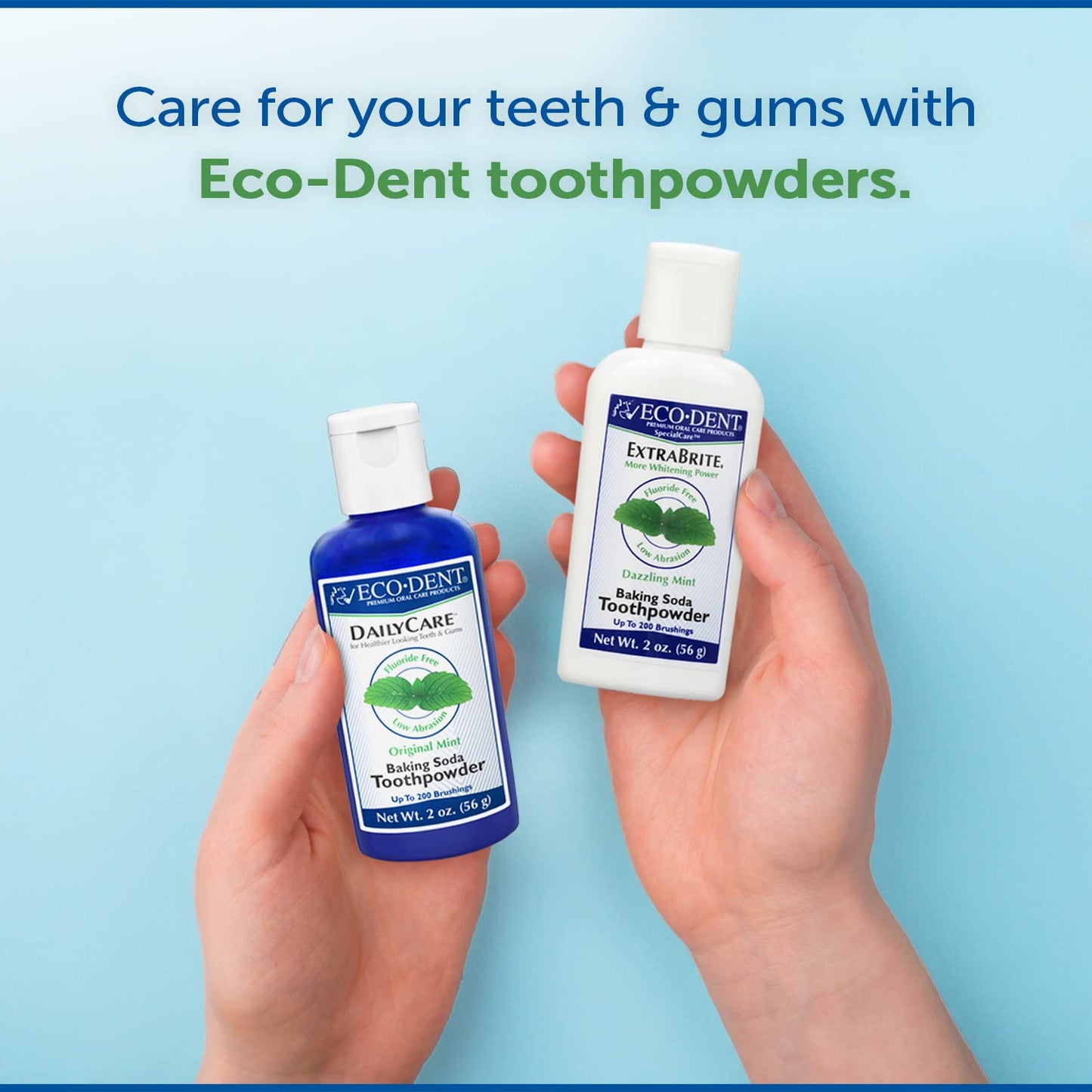 Eco-Dent DailyCare Baking Soda Toothpowder, Mint – Fluoride-Free & SLS-Free, 3 x 2 oz