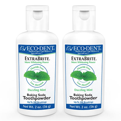 Eco-Dent ExtraBrite Mint Toothpowder – Fluoride-Free Whitening Powder (2 oz, Pack of 2)