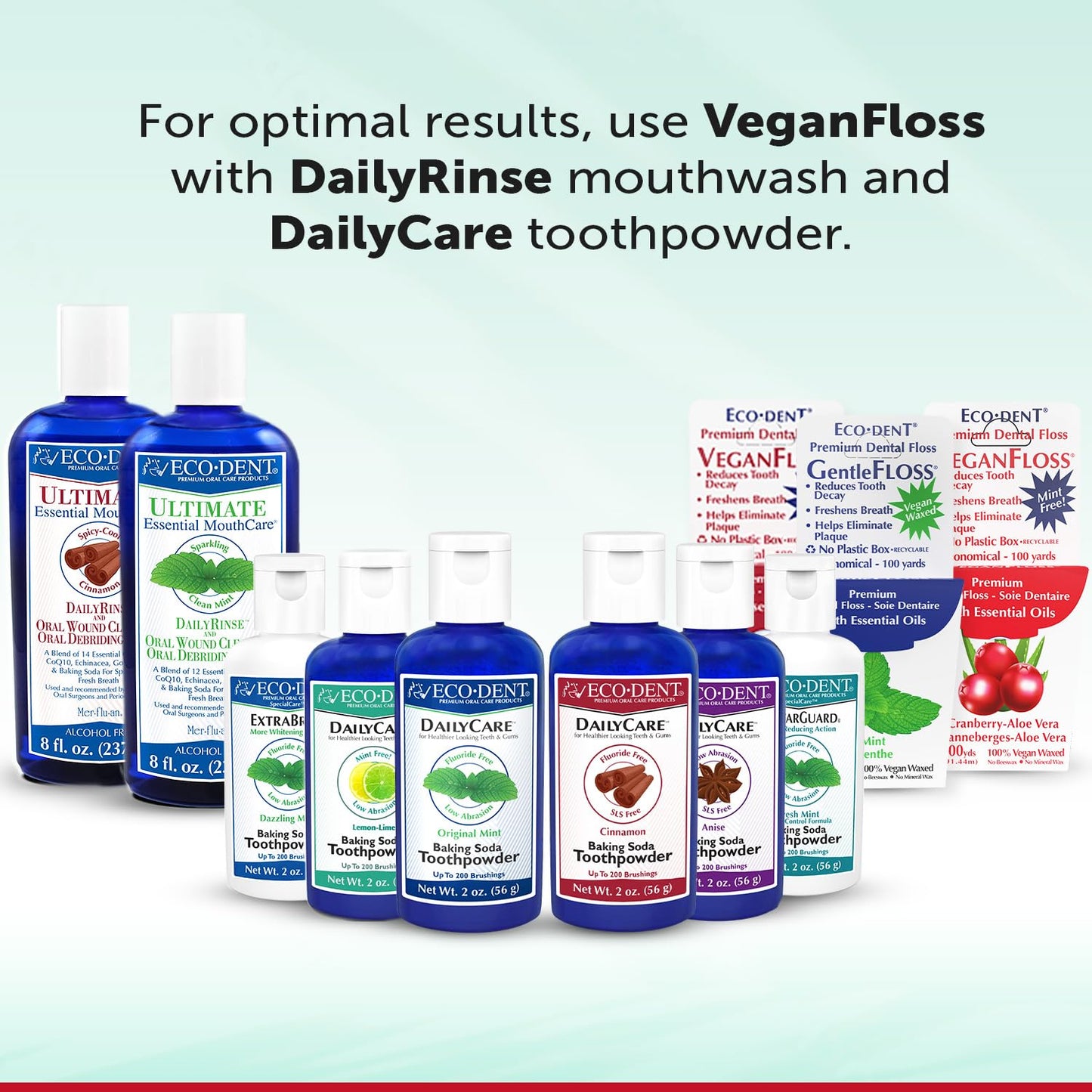 Eco-Dent VeganFloss - Waxed Cranberry-Aloe Floss with DailyRinse, 100 Yds