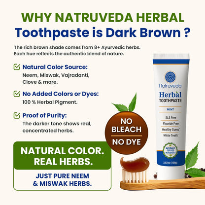 Natruveda Neem Herbal Toothpaste with Copper Tongue Scraper - Fluoride Free, Ayurvedic Oral Care