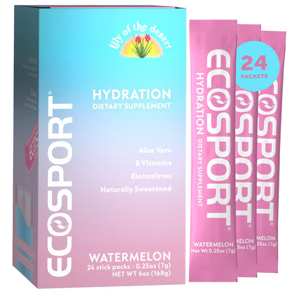 EcoSport Watermelon Hydration Packets – Electrolytes, Aloe Vera & Vitamins (24-Pack)