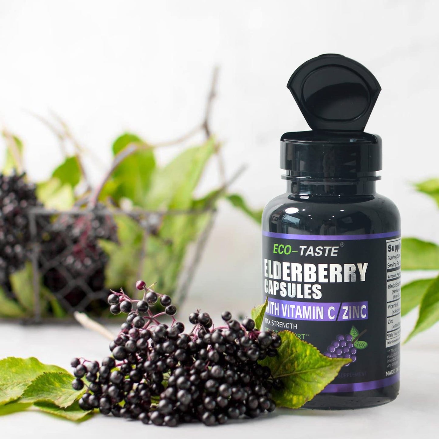 ECO-TASTE Elderberry Capsules with Zinc & Vitamin C | 120 Veggie Caps