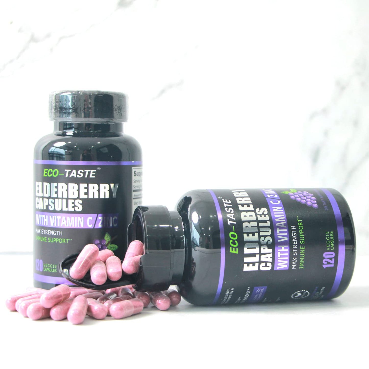 ECO-TASTE Elderberry Capsules with Zinc & Vitamin C | 120 Veggie Caps