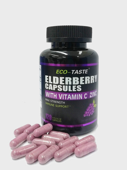 ECO-TASTE Elderberry Capsules with Zinc & Vitamin C | 120 Veggie Caps