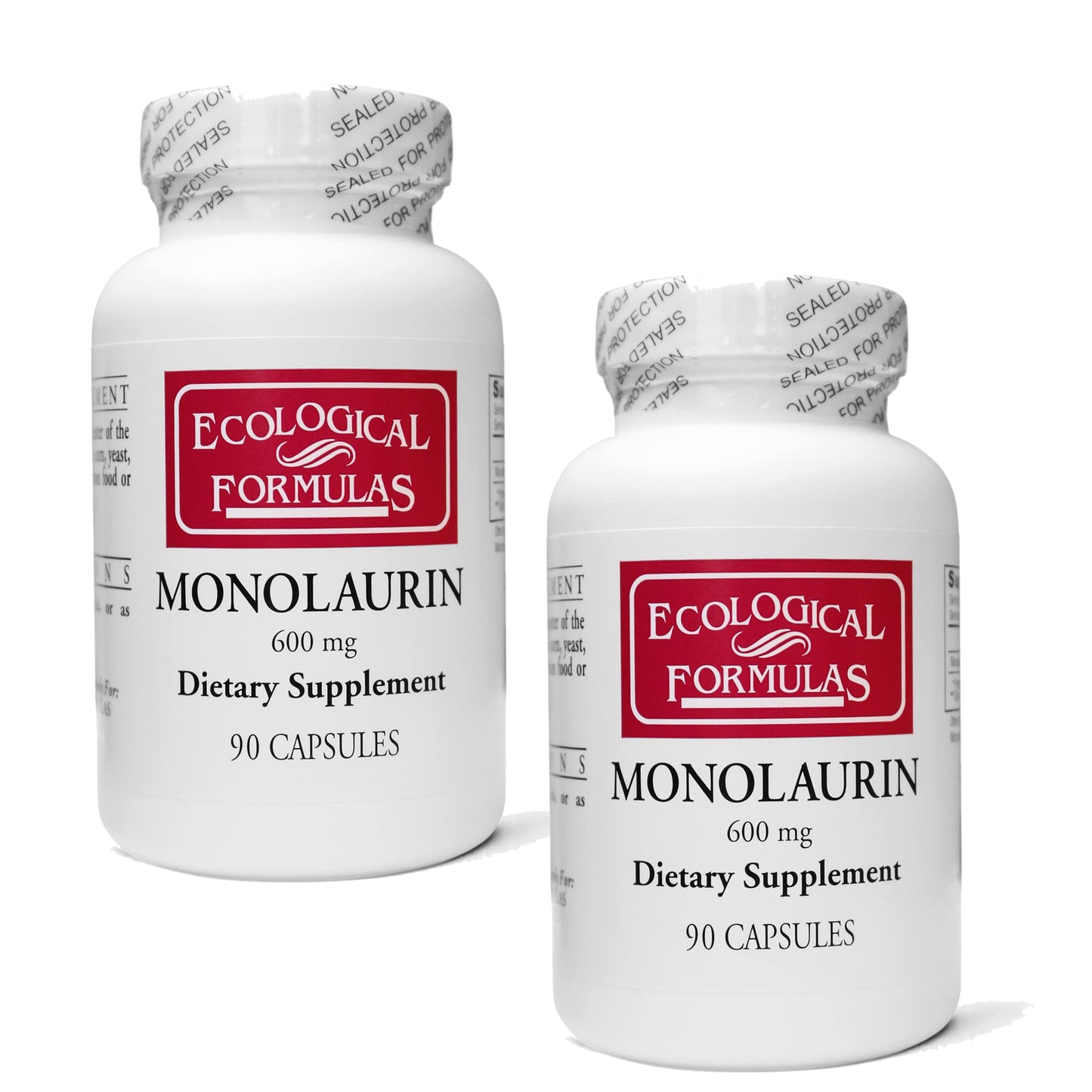 Ecological Formulas 600 mg Monolaurin – Two Sealed Bottles, 180 Capsules