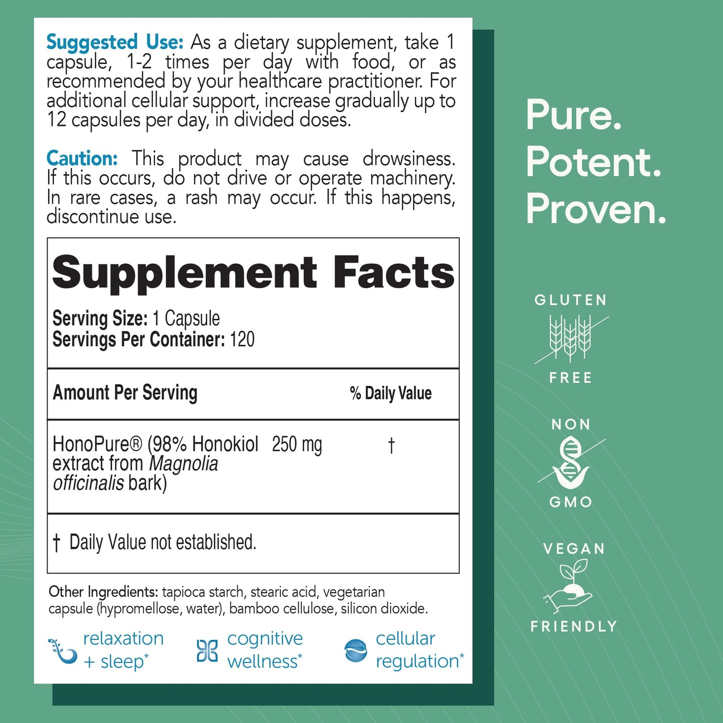 EcoNugenics HonoPure – 120 Capsules | 98% Pure Honokiol for Cellular & Cognitive Support