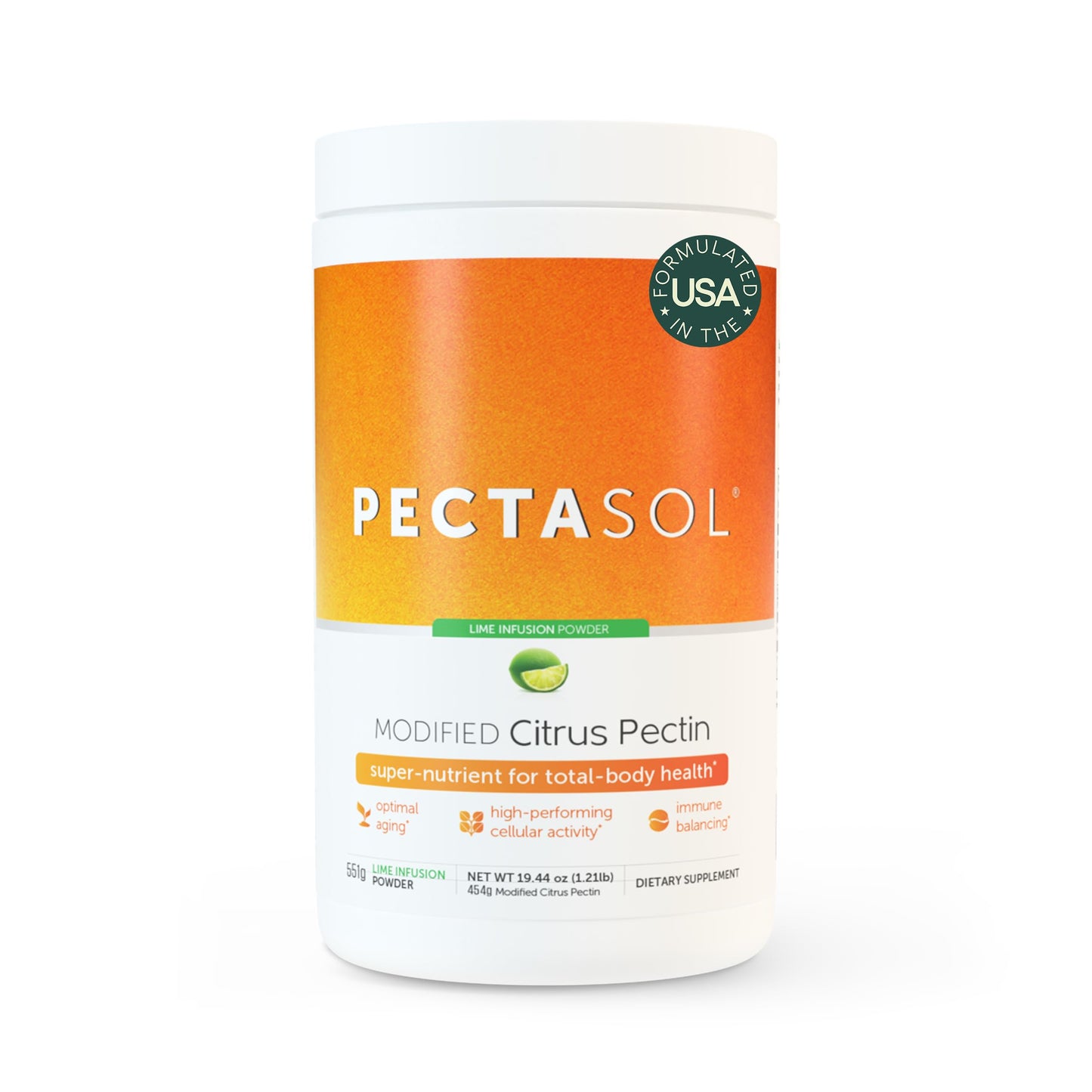 EcoNugenics PectaSol Modified Citrus Pectin – 551g Lime Powder for Total-Body Health & Galectin-3 Support