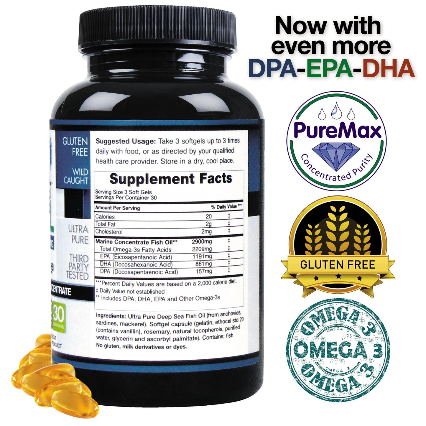 Ecostream Naturals Wild-Caught Omega-3 2,900 mg – Pack of 2 with DPA/EPA/DHA (Enteric-Coated, No Fishy Taste)