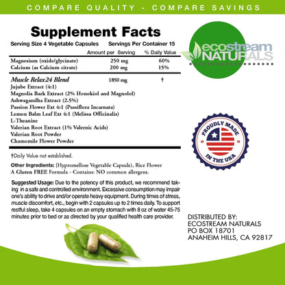 ecostream Naturals Relaxant – 2300 mg Day/Night Capsules with Valerian, Passion Flower, Magnesium (2-Pack)