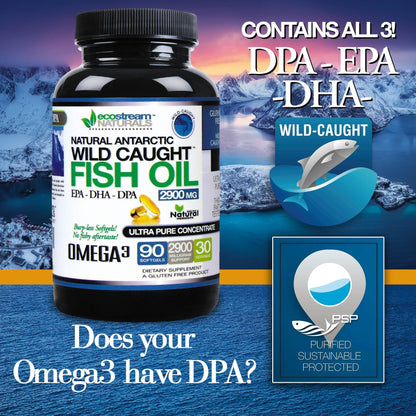Ecostream Naturals Wild-Caught Omega-3 2,900 mg – Pack of 2 with DPA/EPA/DHA (Enteric-Coated, No Fishy Taste)