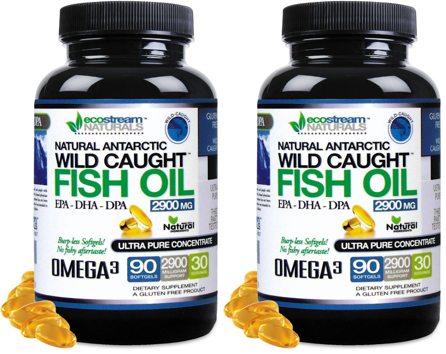 Ecostream Naturals Wild-Caught Omega-3 2,900 mg – Pack of 2 with DPA/EPA/DHA (Enteric-Coated, No Fishy Taste)