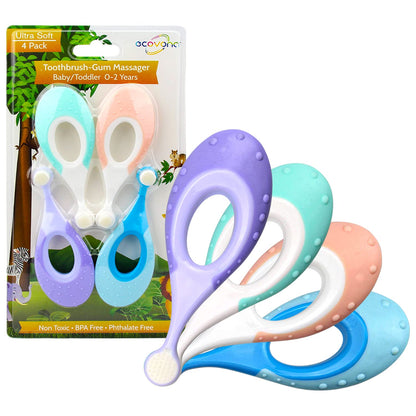 Ecovona Baby & Toddler Toothbrush 0-2 | Extra Soft Bristles | BPA-Free | 4-Pack