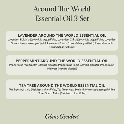 Edens Garden Around The World 3 Set – 3 Pack Lavender, Peppermint & Tea Tree Oils – No Fragrance & Undiluted, 100% Pure Therapeutic Grade (10 ml each)