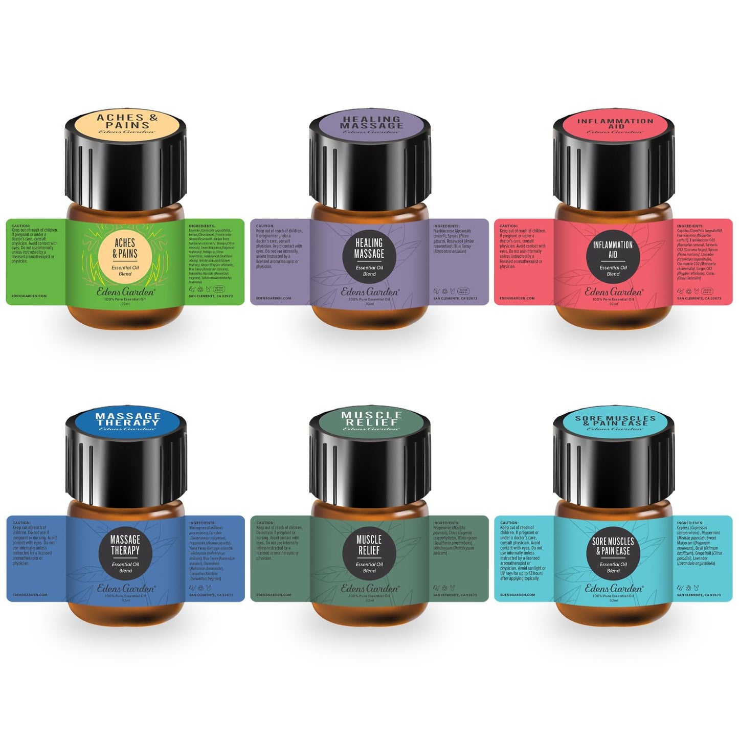 Edens Garden Massage Essential Oils Discovery 6 Set – 100% Pure Therapeutic Grade