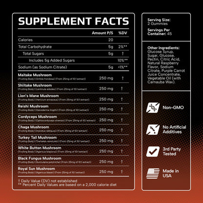Effective Nutra Mushroom Gummies 2500mg - 10-in-1 Lion’s Mane, Reishi, Chaga, Cordyceps & More - Focus, Clarity, Memory - Raspberry Flavor, Vegan, Made in USA (2-Pack)
