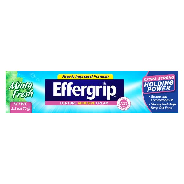 Effergrip Denture Adhesive Cream – Extra Strong Holding Power, Zinc-Free, 2.5 oz (Pack of 3)