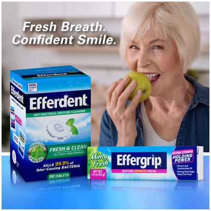 Effergrip Denture Adhesive Cream – Extra Strong Hold, Zinc Free, ADA Seal, 2.5 oz (Pack of 6)