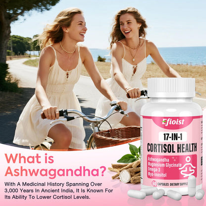 Efioist Cortisol Support for Women — 17-in-1 Hormone Harmony, Mood & Sleep | 60 Capsules