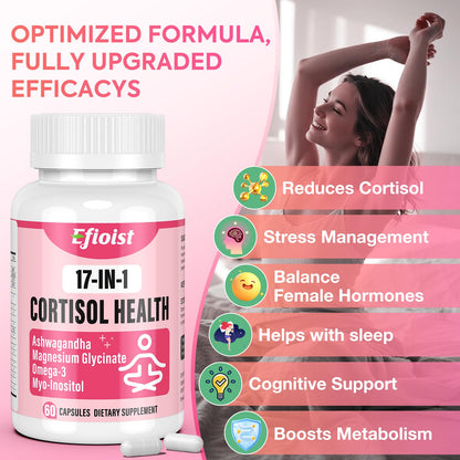 Efioist Cortisol Support for Women — 17-in-1 Hormone Harmony, Mood & Sleep | 60 Capsules