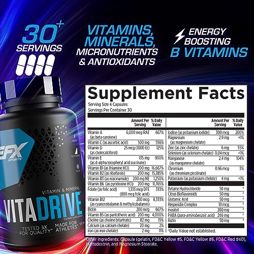 EFX Sports Vita Drive – Athlete Multivitamin, 30 Servings, 120 Capsules