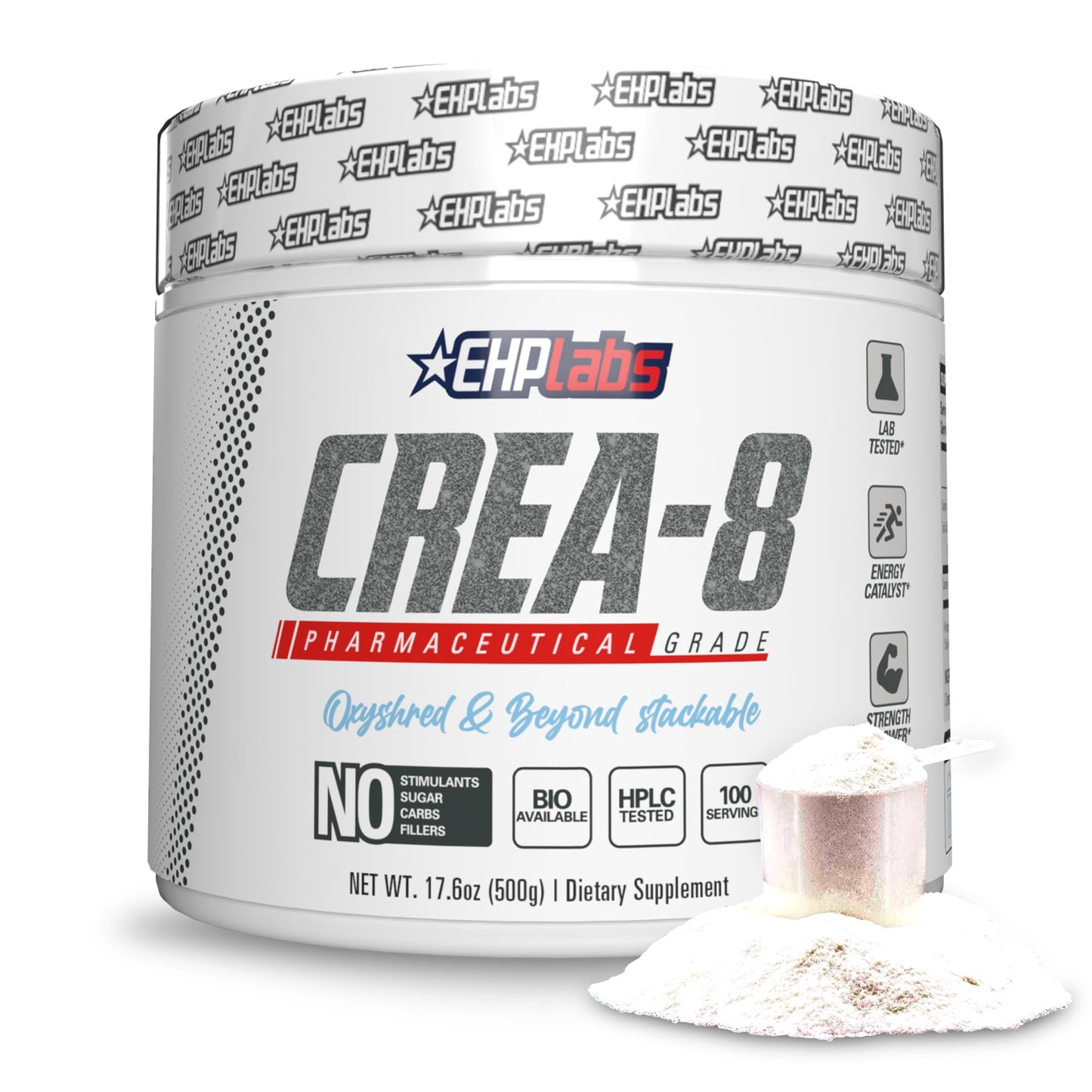 EHP Labs CREA-8 Micronized Creatine Monohydrate Powder – Unflavored, 500g, 100 Servings
