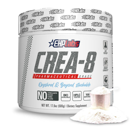 EHP Labs CREA-8 Micronized Creatine Monohydrate Powder – Unflavored, 500g, 100 Servings