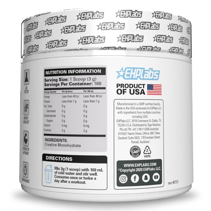 EHP Labs CREA-8 Micronized Creatine Monohydrate Powder – Unflavored, 500g, 100 Servings