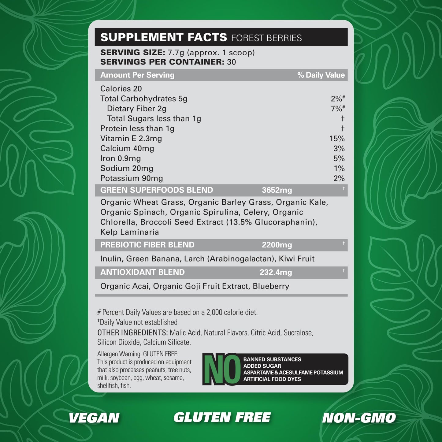 EHP Labs OxyGreens Forest Berries – Daily Greens Powder with Spirulina, Chlorella, Prebiotics & Enzymes | 30 Servings