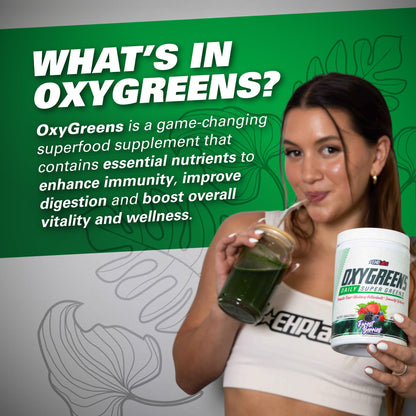 EHP Labs OxyGreens Forest Berries – Daily Greens Powder with Spirulina, Chlorella, Prebiotics & Enzymes | 30 Servings