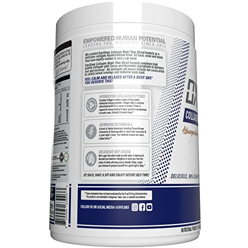 EHP Labs OxySleep Collagen Peptides Powder – Night Time Shred & Deep Sleep (Hot Cocoa) | Pasture-Raised Collagen Type I & III | 30 Servings