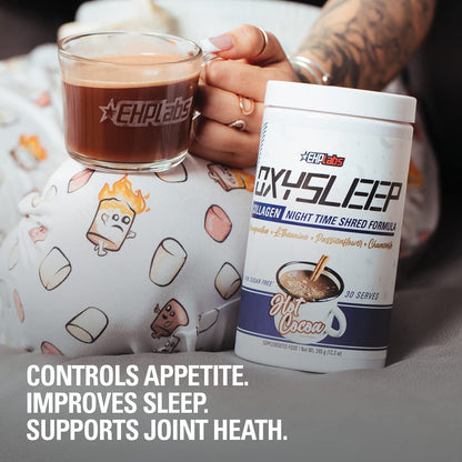 EHP Labs OxySleep Collagen Peptides Powder – Night Time Shred & Deep Sleep (Hot Cocoa) | Pasture-Raised Collagen Type I & III | 30 Servings