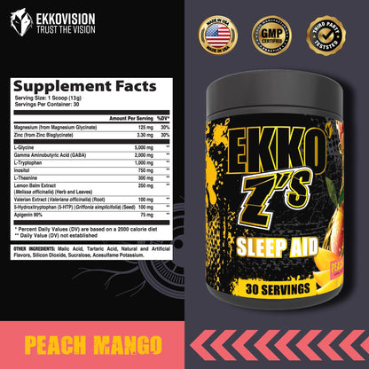 Ekkovision EKKO Z’S Sleep Aid Formula – Peach Mango, Sleep Support Powder with Magnesium, Zinc & GABA
