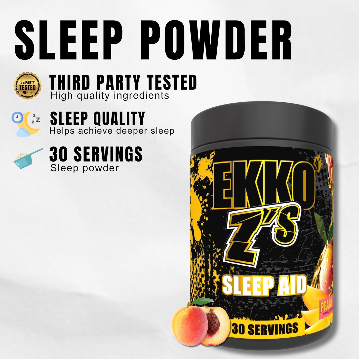Ekkovision EKKO Z’S Sleep Aid Formula – Peach Mango, Sleep Support Powder with Magnesium, Zinc & GABA