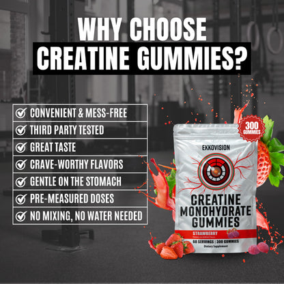Ekkovision Creatine Monohydrate Gummies – Orange Citrus, Sugar Free, 60 Servings | Vegan & Travel Friendly