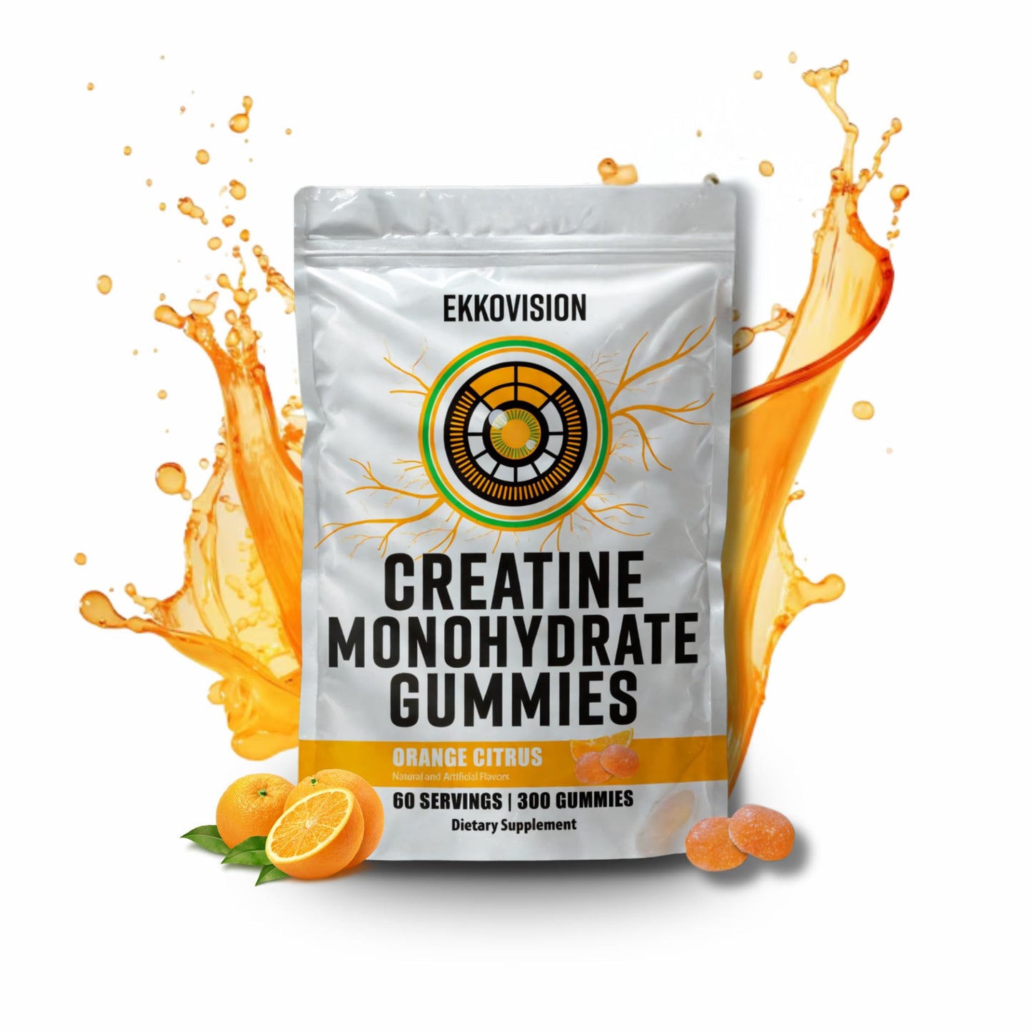 Ekkovision Creatine Monohydrate Gummies – Orange Citrus, Sugar Free, 300 Count