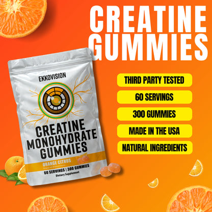 Ekkovision Creatine Monohydrate Gummies – Orange Citrus, Sugar Free, 300 Count
