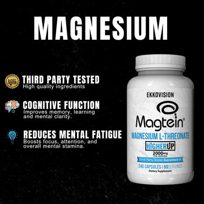 Ekkovision Magtein Magnesium L-Threonate – 2000 mg per Serving, 60 Servings, Memory & Cognitive Support