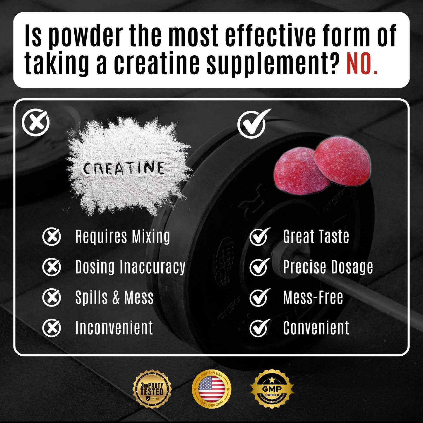 Ekkovision Creatine Monohydrate Gummies – Orange Citrus, Sugar Free, 60 Servings | Vegan & Travel Friendly