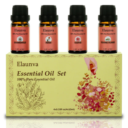 Elaunva Essential Oils Set - 4 Pure Scents (0.33oz each)