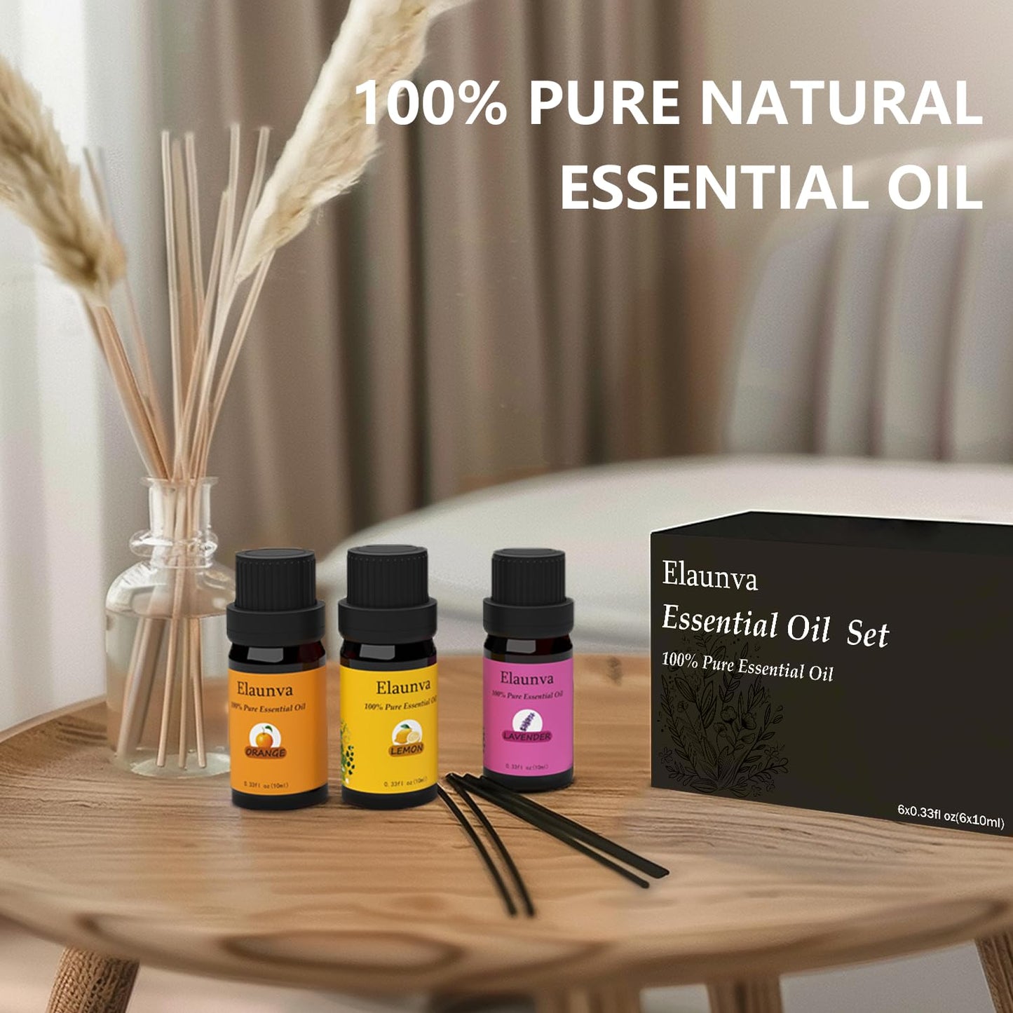 Elaunva Essential Oils Set - 100% Pure & Natural, 6 Scents, 10ml Each