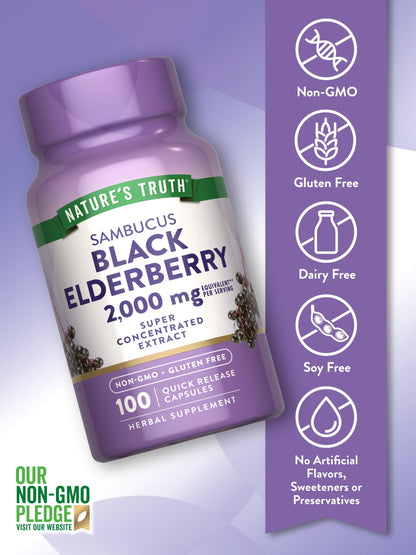 Nature's Truth Black Elderberry Capsules – 100 Count | Non-GMO & Gluten Free