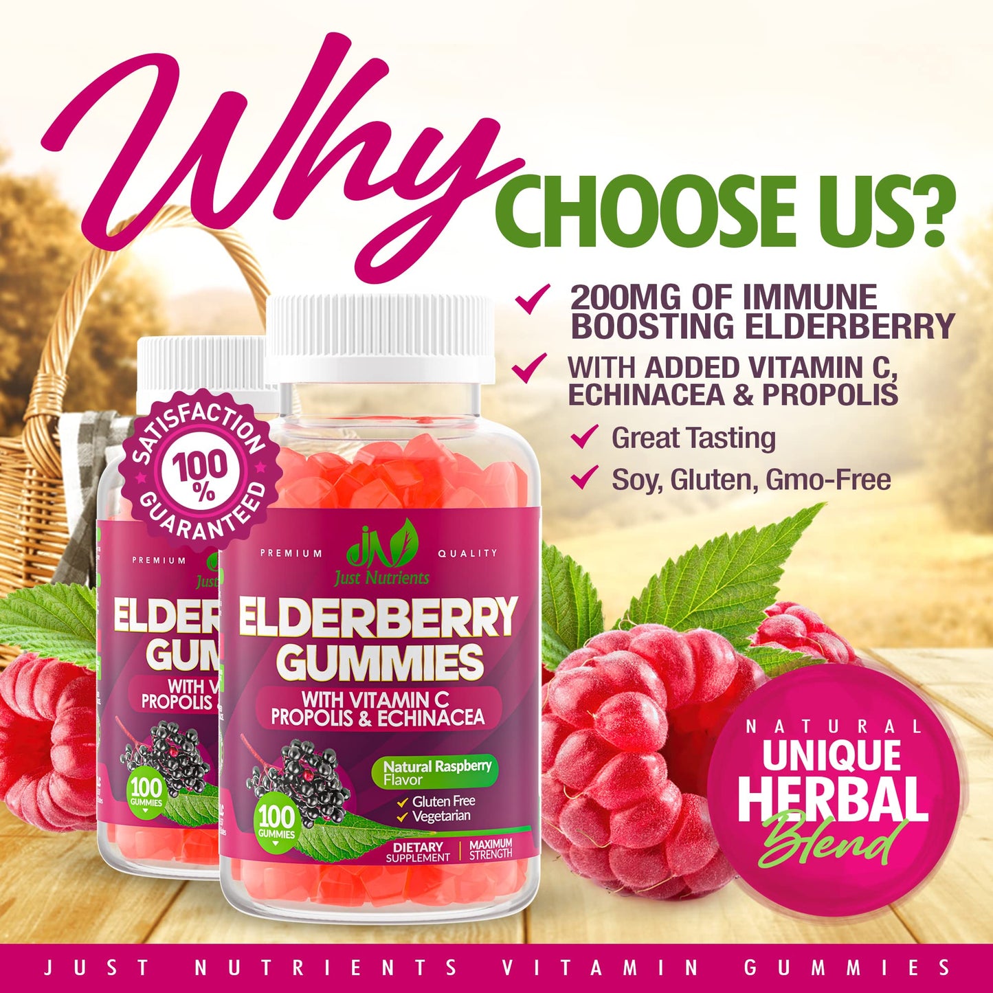 Elderberry Gummies with Vitamin C, Echinacea & Propolis - 100 Count