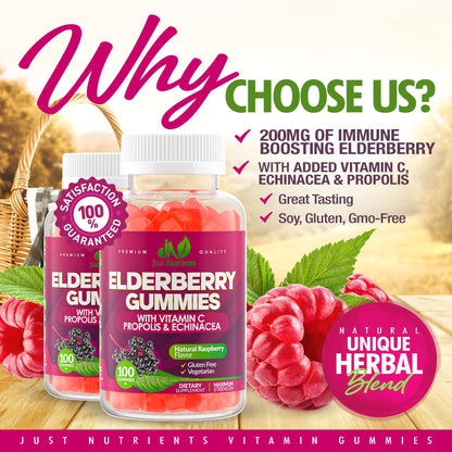 Elderberry Gummies with Vitamin C, Echinacea & Propolis - 100 Count